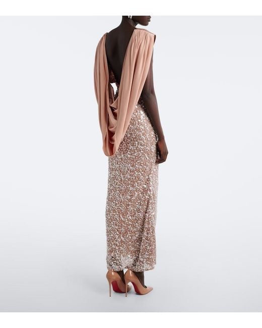 La Fuori Brown Genevieve Embellished Lace And Satin Gown