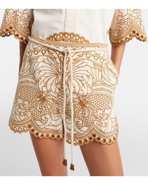 Zimmermann Natural Como Embroidered Cotton Shorts