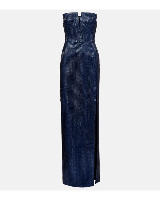Roland Mouret Blue Embellished Strapless Crepe Gown