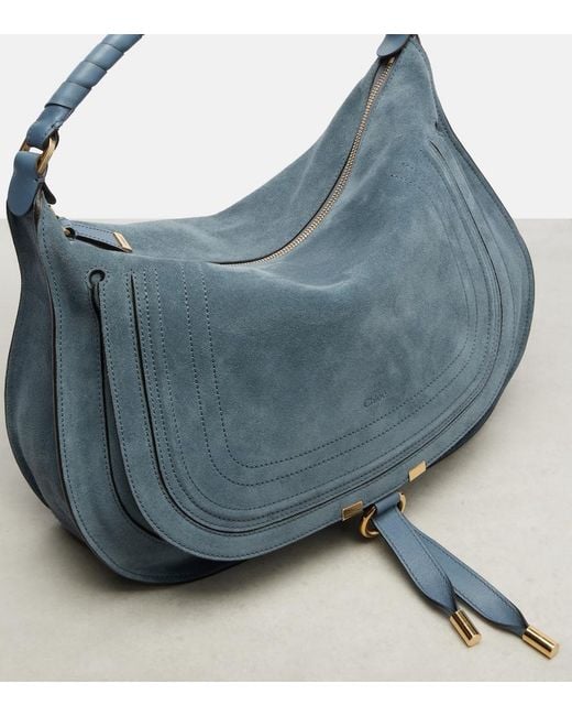 Chloé Blue Marcie Medium Suede Shoulder Bag