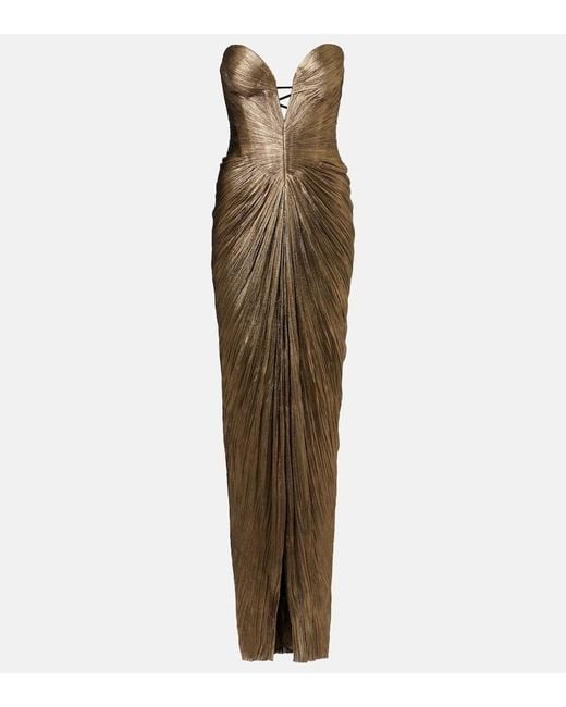 Maria Lucia Hohan Green Alessandra Gathered Silk Bustier Gown