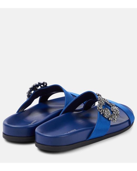 Manolo Blahnik Blue Chilanghi Embellished Satin Sandals
