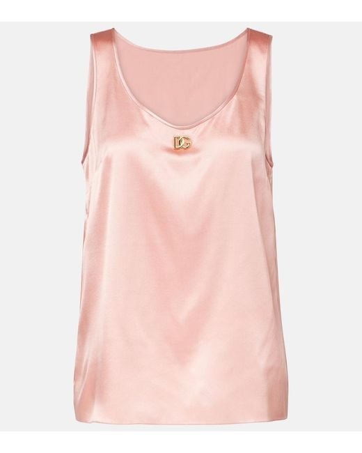 Dolce & Gabbana Pink Dg Silk-Blend Satin Top
