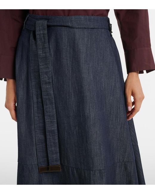Max Mara Blue Belted Denim Midi Skirt