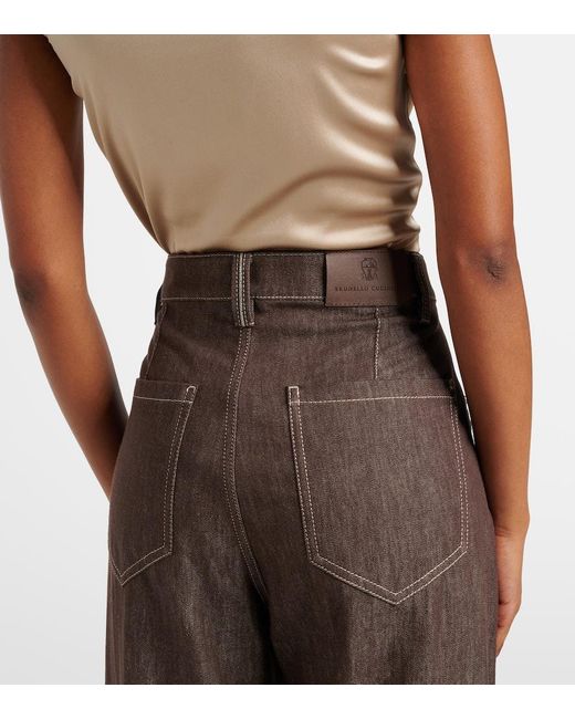 Jeans A Gamba Larga E Vita Media di Brunello Cucinelli in Brown