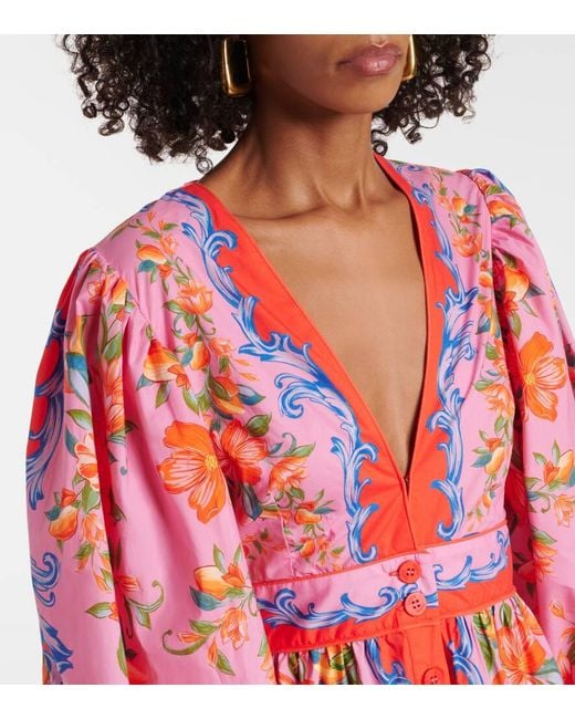 Farm Rio Red Sicily Flowers Cotton Shirt Dress