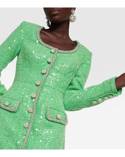 Self-Portrait Green Minikleid aus Tweed mit Pailletten