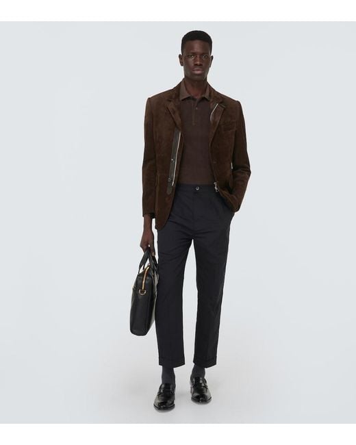 Tom Ford Brown Leather-Trimmed Suede Blazer for men