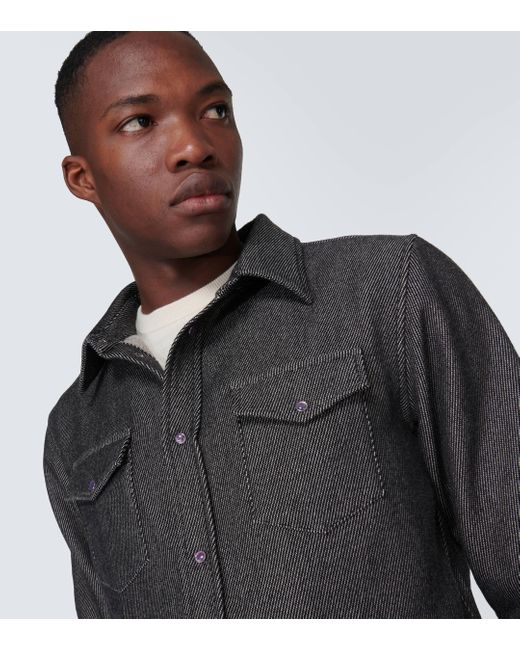 God's True Cashmere Gray Cashmere And Cotton Twill Shirt for men