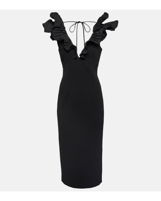 Rebecca Vallance Black Chloe Ruffled Midi Dress