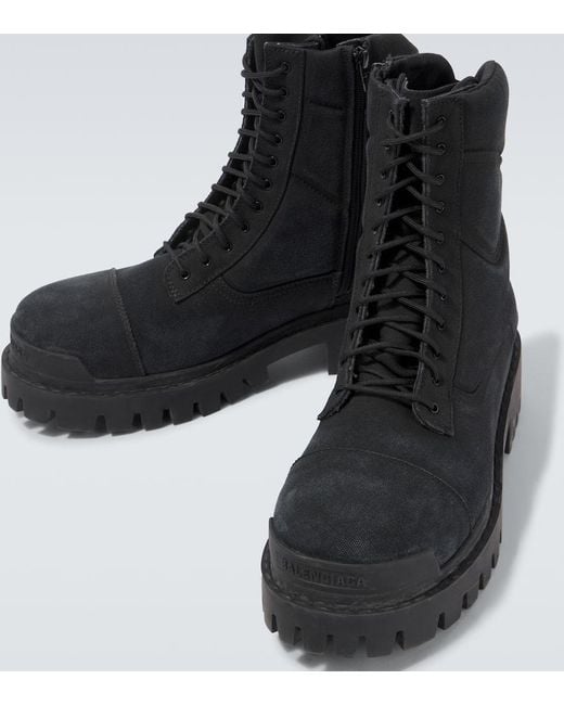 Balenciaga Black Combat Strike Canvas Lace-Up Boots for men