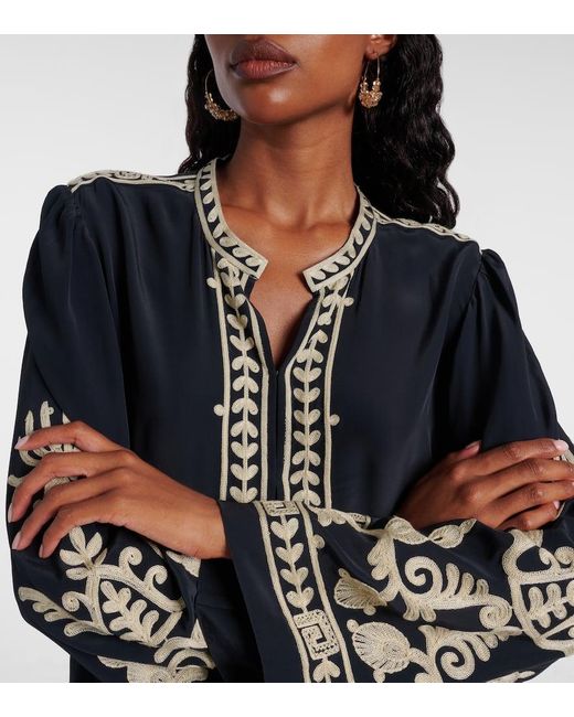 Isabel Marant Blue Bestickte Tunika Fadeli Aus Crepe