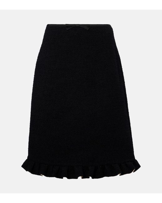 Valentino Black Ruffled Wool-Blend Miniskirt