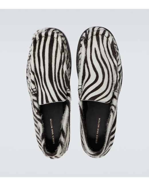 Dries Van Noten White Animal-Printed Calf Hair Loafers for men