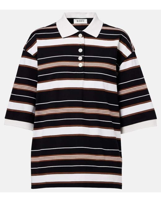 Rohe Black Striped Cotton Polo Shirt