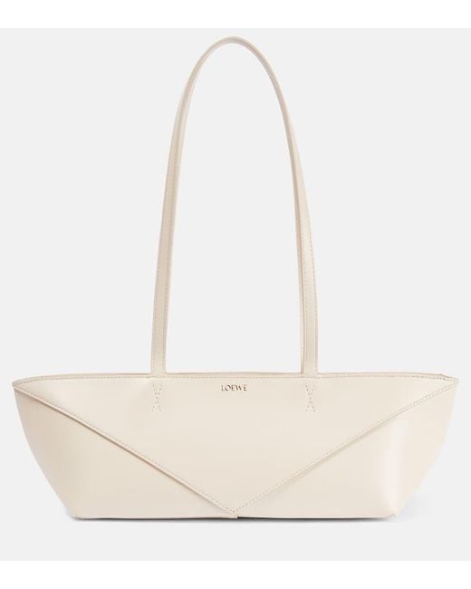 Loewe White Puzzle Fold Cropped Leather Shoulder Bag