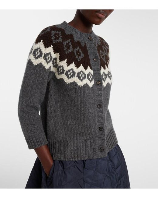 Prada Gray Intarsia Wool And Cashmere Cardigan