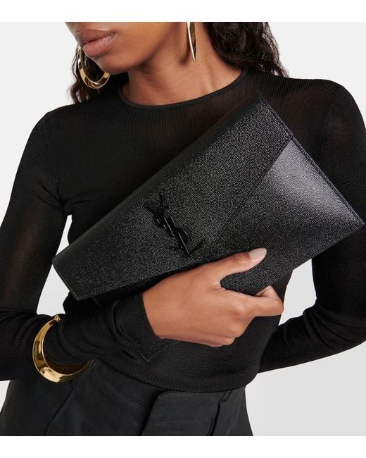 Saint Laurent Black Uptown Grained Leather Envelope Pouch