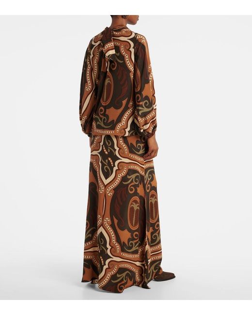 Johanna Ortiz Brown Printed Silk Blouse
