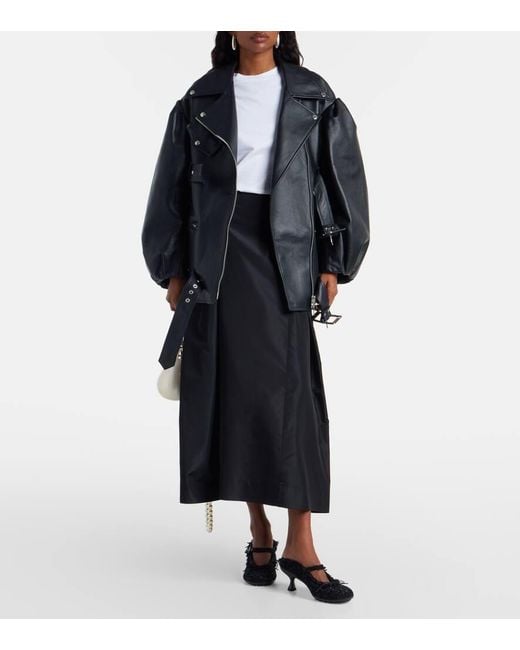 Simone Rocha Black Belted Leather Biker Jacket