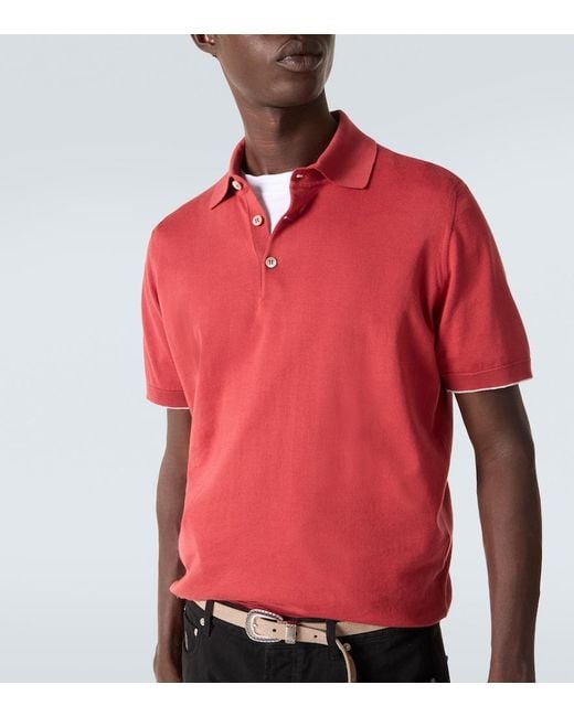 Brunello Cucinelli Red Cotton Pique Polo Shirt for men
