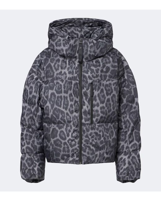 Adidas By Stella McCartney Gray Hooded Leopard-Print Puffer Jacket