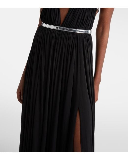 Alaïa Black Leather-Trimmed Draped Gown