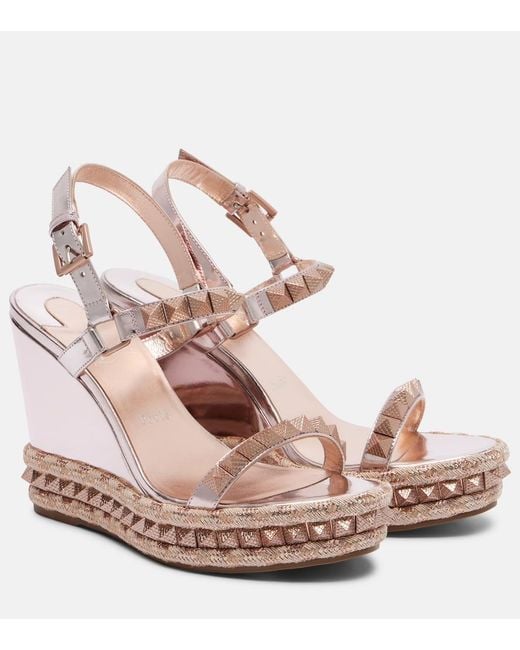 Christian Louboutin Pink Pyra Clou 100 Leather Espadrille Wedges