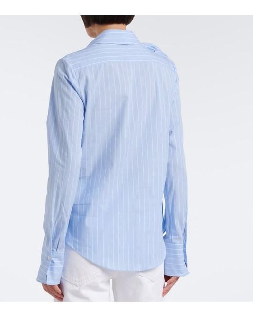 Dorothee Schumacher Blue Striped Power Floral-Applique Cotton-Blend Shirt