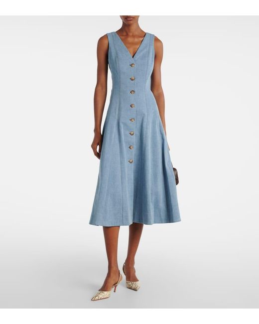 Veronica Beard Blue Lou Pleated Denim Midi Dress