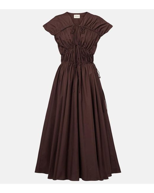 Vestido Midi Ceres De Algodon Fruncido TOVE de color Brown