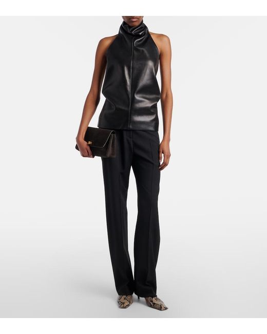 Khaite Black Rone Halterneck Leather Top