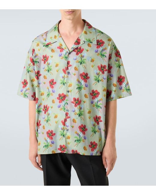 Loewe Green Floral Cotton And Silk Twill Bowling Shirt for men