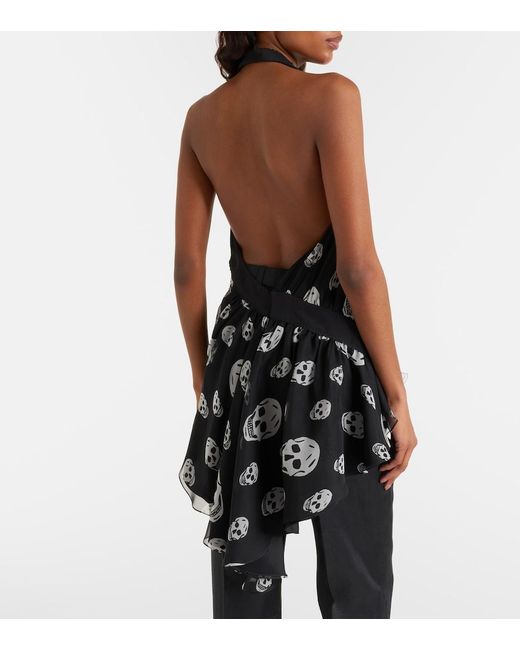 McQueen Black Skull Asymmetric Halterneck Chiffon Top