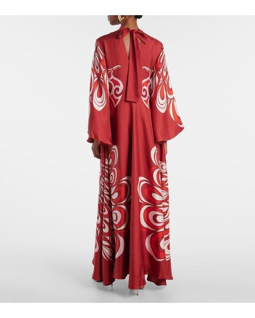LaDoubleJ Red Magnifico Printed Silk Twill Maxi Dress