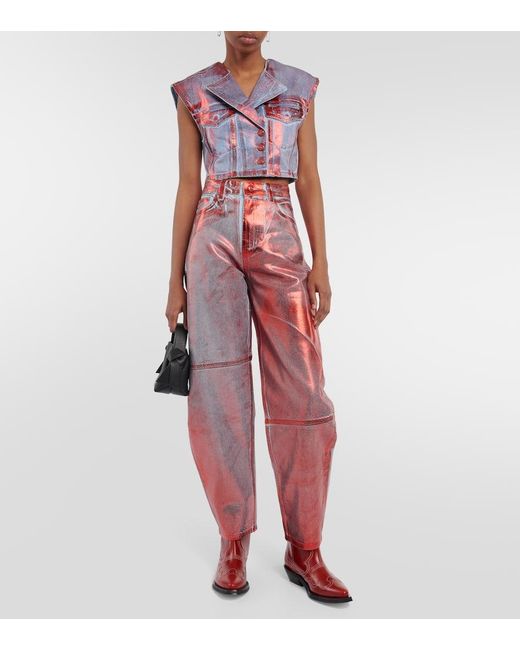 Ganni Red Metallic Denim Vest