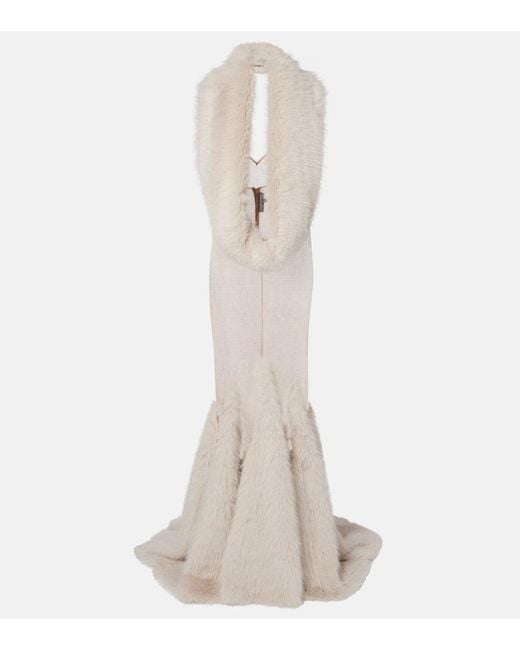 David Koma White Scarf-Detail Sequined Gown