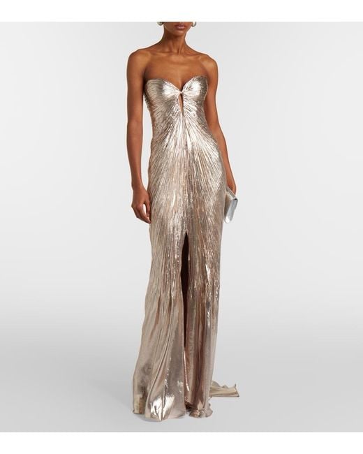 Maria Lucia Hohan Natural Mirren Silk-Blend Chiffon Bustier Gown