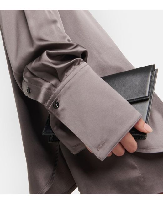 Peter Do Gray Satin Wrap Blouse