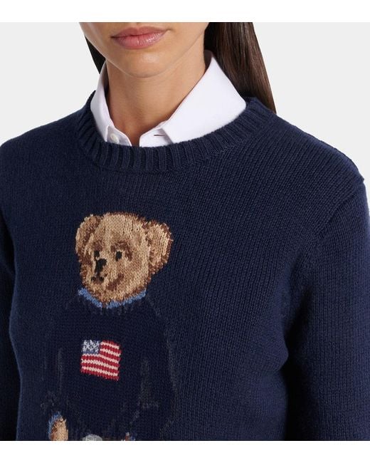 Pull Intarsia Polo Bear En Coton Et Lin Polo Ralph Lauren en coloris Blue