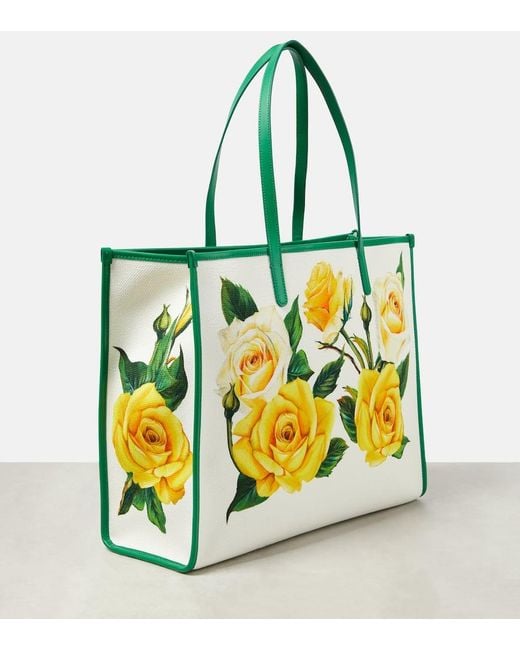 Dolce & Gabbana Yellow Bedruckte Tote Majolica Large aus Canvas