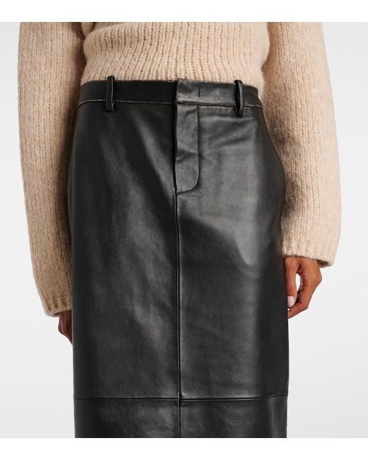 Vince Black Mid-Rise Leather Pencil Skirt