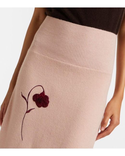 Erdem Pink Floral-Applique Knitted Midi Skirt