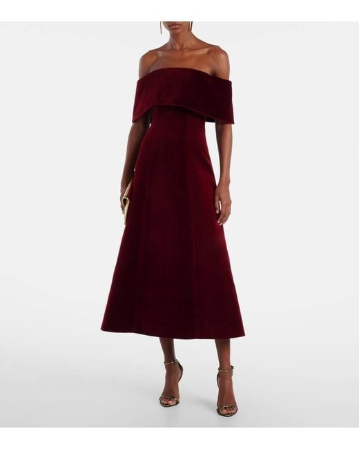 Robe Midi Carita En Velours De Coton A Encolure Bardot Emilia Wickstead en coloris Red