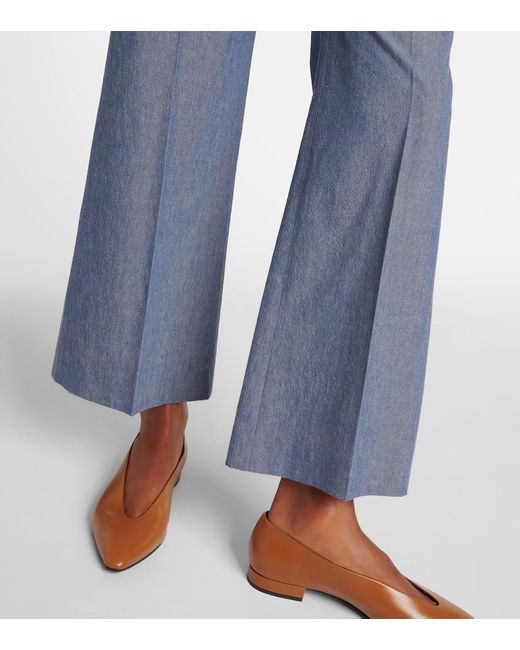 Loro Piana Blue Nash Chambray Flared Pants