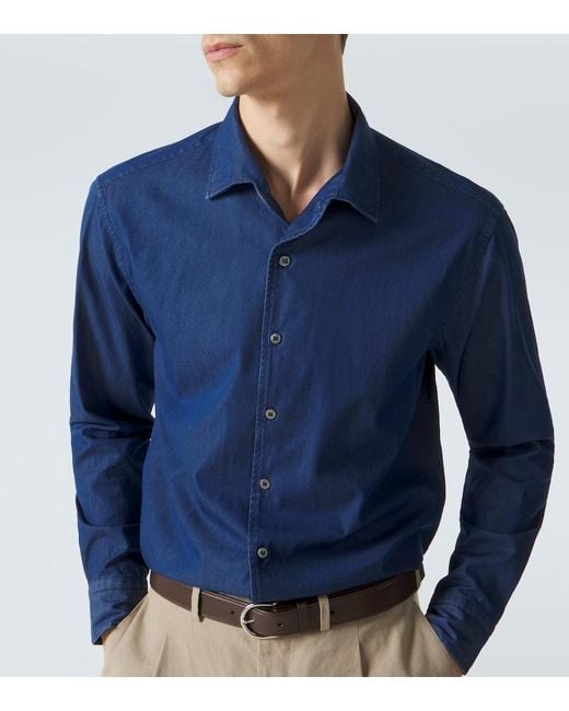 Brioni Blue Marcello Cotton Shirt for men