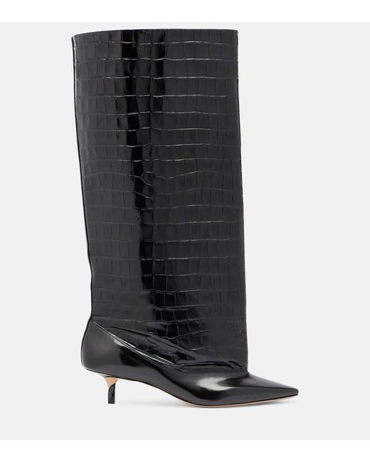 Jacquemus Black Tourni Croc-Effect Leather Knee-High Boots