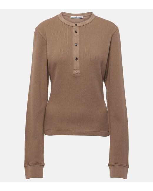 Acne Brown Waffle-Knit Cotton Henley Shirt