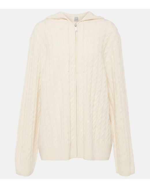 Totême  White Cable-knit Wool And Cashmere Hoodie