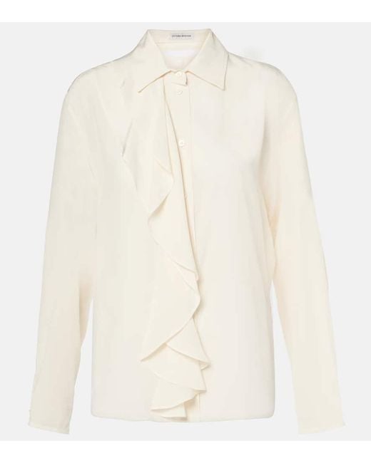 Victoria Beckham Natural Ruffled Silk Blouse